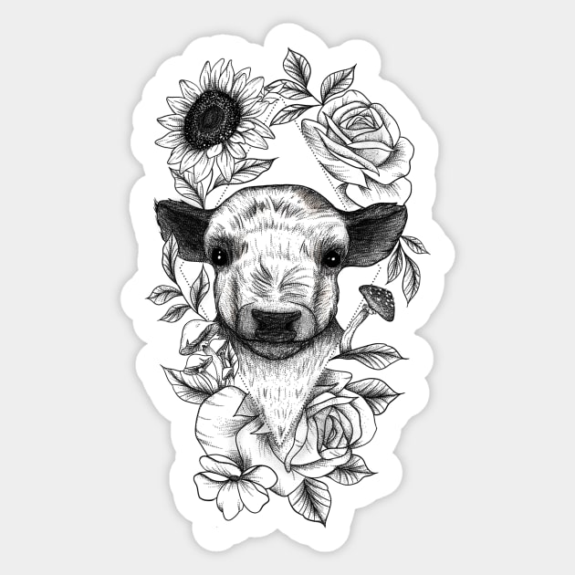 Floral Baby Cow Design Sticker by AchillesHelios